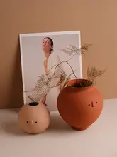 かわいい陶器製カートゥーン花瓶【水耕栽培・ドライフラワー用・リビングインテリア】