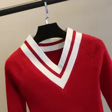 秋冬用 アンカットニット Vネック セーター【コットン混・バイカラー・短丈】