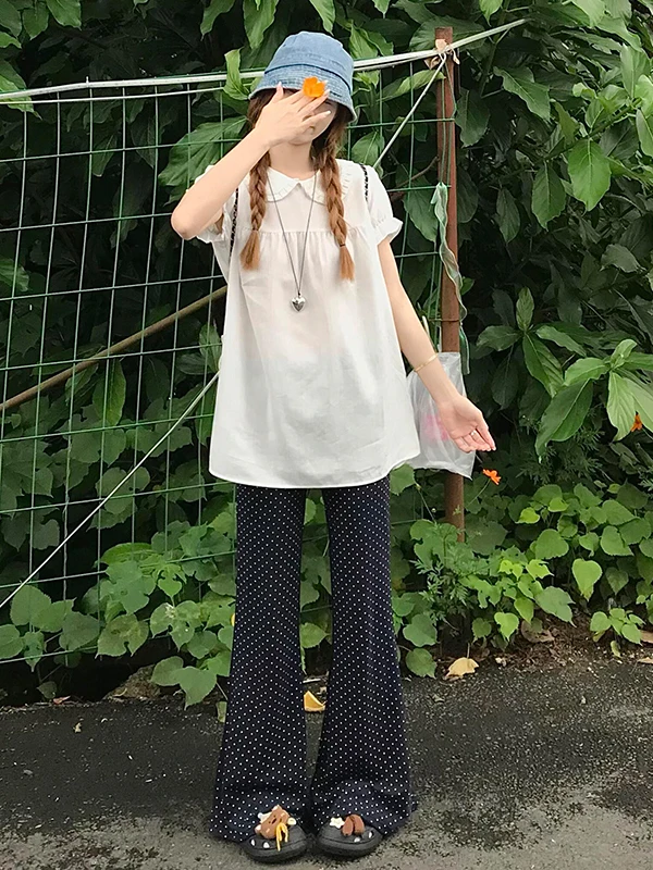 ドット ワイドパンツはどんな風に着る？長身向けのネイビー・フレアデザインが解決する通勤とレジャーの悩み