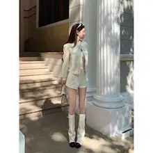 カラー切替デザインの膝上ブーツ【ラウンドトゥ・ヒール付き・レディース】