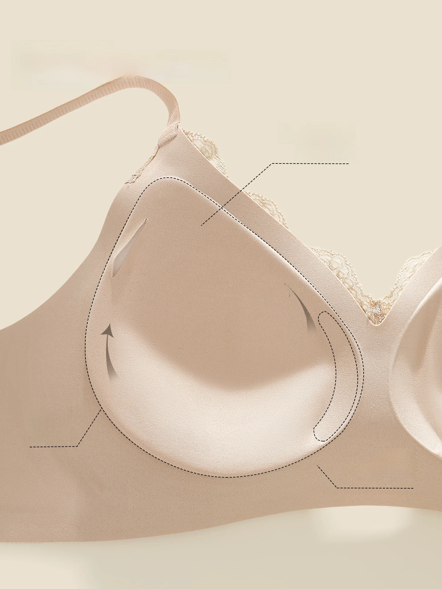 レースブラジャー ノンワイヤー 3/4罩杯で育乳効果を実現する設計