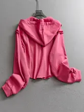 カートゥーンプリントのルーズフィット短丈フード付きジップカーディガン【長袖・レディース・秋用】（セットアップ対応）