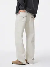 男性用ホワイトストレートデニムパンツ【ゆったりとしたデザイン・夏用・カジュアル】
