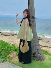 ストライプ柄 ノースリーブトップス＆ワイドレッグパンツ（セットアップ対応）