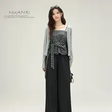 チェック柄キャミソール【秋用・女性・カジュアル・ワイドパンツ対応】（セットアップ対応）