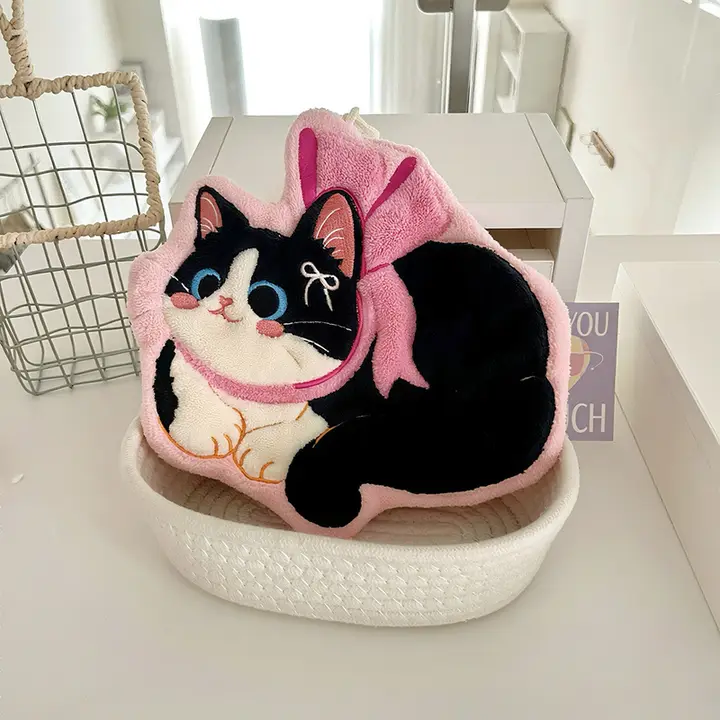 かわいい猫デザインの吸水タオル【キッチン・バスルーム・掛けられるタイプ】