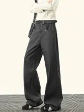 ストライプデザインのデニムパンツ【ユニセックス・秋用・クリーンフィット・Aライン・フレア】