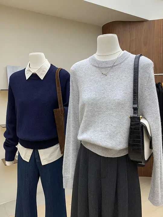 秋冬にぴったり！シンプルなクルーネックウールニットセーター【フィット・極上の柔らかさ・女性用】