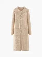 秋冬向け ゆったりした中長丈ニットカーディガン【女性用・長袖・厚手】