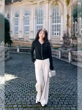 レース片と柔らかい質感が特徴のニットカーディガン【女性用・ルーズフィット・大きいサイズ対応】