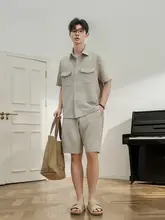 2点セット メンズ 半袖 シャツジャケット ショートパンツ 凹凸テクスチャー ドレープ 薄手 夏 おしゃれ
