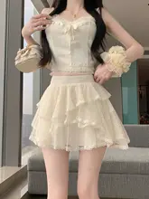 不規則デザインのバレエ風レースケーキスカート【ハイウエスト・Aライン・春夏用】