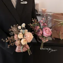 秋色の高級感漂うローズ造花の花束【ダイニングテーブル装飾用・リビング向け・おしゃれなフラワーアレンジメント】