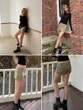 美しいカジュアルスタイルのAラインスカートパンツ【カキ色・レトロデザイン・スリム】（セットアップ対応）