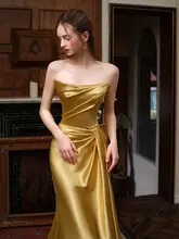 華やかなデザインの黄色サテン抹胸ローブ【結婚式・披露宴・成人式用】
