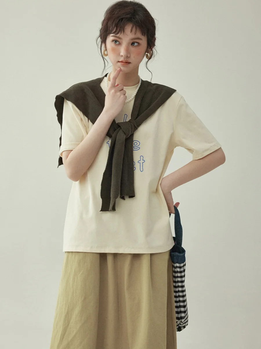 北岛AMUU レディース プリント入りラウンドネックショートTシャツ【夏用・ゆったりシルエット】
