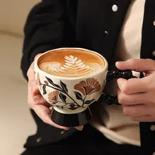 フレンチヴィンテージ陶器マグカップ【高脚・女性用・朝食用・コーヒーカップ】