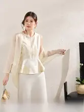 新中式国風デザインのワンピース＆スカート【サテン製・大きいサイズ・秋用・高級感】（セットアップ対応）
