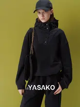YASAKO 立体感のあるフード付きスウェット＆パンツセット【デザイン切り替え・裏起毛・ルーズフィット】