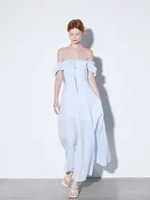 スウィートスタイルのオフショルダー長袖ドレス【ハイスリット・リボンデザイン・リゾート用】（セットアップ対応）