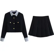 秋冬新作 フランス風 高級感あるショートコートとミニスカートの2点セット（セットアップ対応）