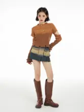 グラデーション長袖ニットトップス【秋冬用・短丈・スリムフィット】