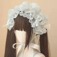 ロリータ風 レースヘッドバンド【リボン付き・ブルー】