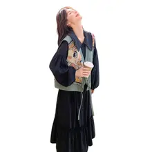 デザイン性のある甘いプリントの黒いドールカラーシャツロングスカート【春の女性用・2点セット】（セットアップ対応）