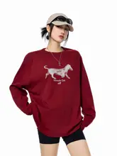 アメリカンビンテージ風 ホットドッグプリント 長袖Tシャツ【レディース・春用・ゆったりシルエット】