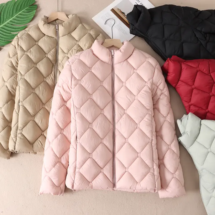 軽量デザインのダイヤモンドキルティングコート【保温・立襟・女性用】