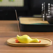 かわいい傾いた黄色のアヒル香立て【デスクトップ飾り・茶道用・香りトレイ】