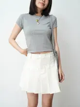 Vickyoung リブ編みドロップショルダー丸首Tシャツ【シンプル無地・春夏用・レディース】