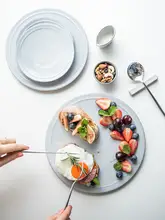 優雅な浅灰色の陶器製朝食プレート【西洋料理用・スイーツ・マグカップ・飯碗】