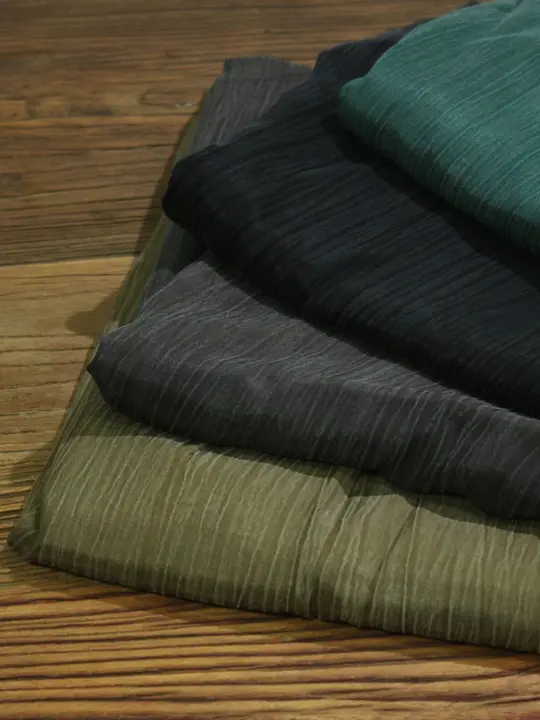 オリジナルヘビーキュプラシルク 生地 しわストライプ