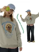 可愛いフリースの犬デザインプルオーバー【グレー・ラウンドネック・男女兼用】（セットアップ対応）