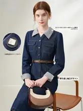 レトロデニムロングスリーブワンピース【フィットデザイン・フレンチスタイル】