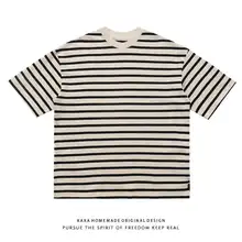 ストライプ柄の半袖Tシャツ【カジュアル・夏用・ラウンドネック】