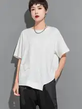 山本デザイン 夏用 レディースショートスリーブTシャツ【ダークカラー・ルーズフィット・アシンメトリー・大きいサイズ】