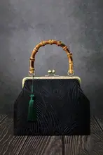 手提げバッグ【竹柄・黒いフェザー・中華風・ハンドメイド・母の日ギフト】