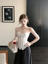 レース花柄刺繍のフィッシュボーンビスチェトップス【胸パッド付き・女性用】