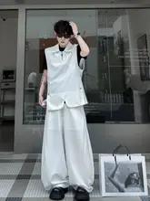 夏用ハーフジップタンクトップとワイドパンツのメンズカジュアルウェア（セットアップ対応）