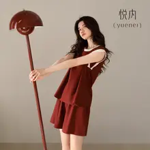 夏用コットン無袖タンクトップ＆ショートパンツ【インナー付き・防漏設計】（セットアップ対応）