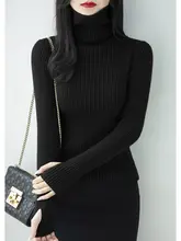 暖かさをプラス！ブラックハイネック長袖ニットトップス【フィット・厚手】