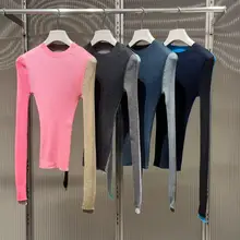 薄手の羊毛混ニットトップス【フィット感・バイカラー・ラウンドネック】