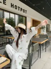 夏用カジュアル刺繍長袖シャツ【日焼け防止・ゆったりフィット・ワイドパンツ】（セットアップ対応）