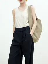 RW式クラシックデザインの真絲Uネック斜裁タンクトップ【極上の柔らかさ・シンプル】