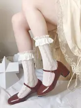 白色ストッキング ロリータスタイル ディテールレースのくるぶしソックス【春夏用・リボンデザイン】