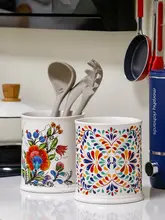 OMK 陶器製 カラフル収納ポット【キッチン用・スプーン・ヘラ収納】