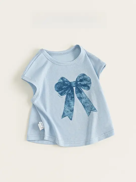 ノースリーブTシャツ キッズ ガールズ 蝶結び プリント ゆったり 薄手 シンプル 甘め 夏