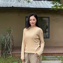 リネン混半高ネックニットシャツ【長袖・カジュアル・ベーシックデザイン】